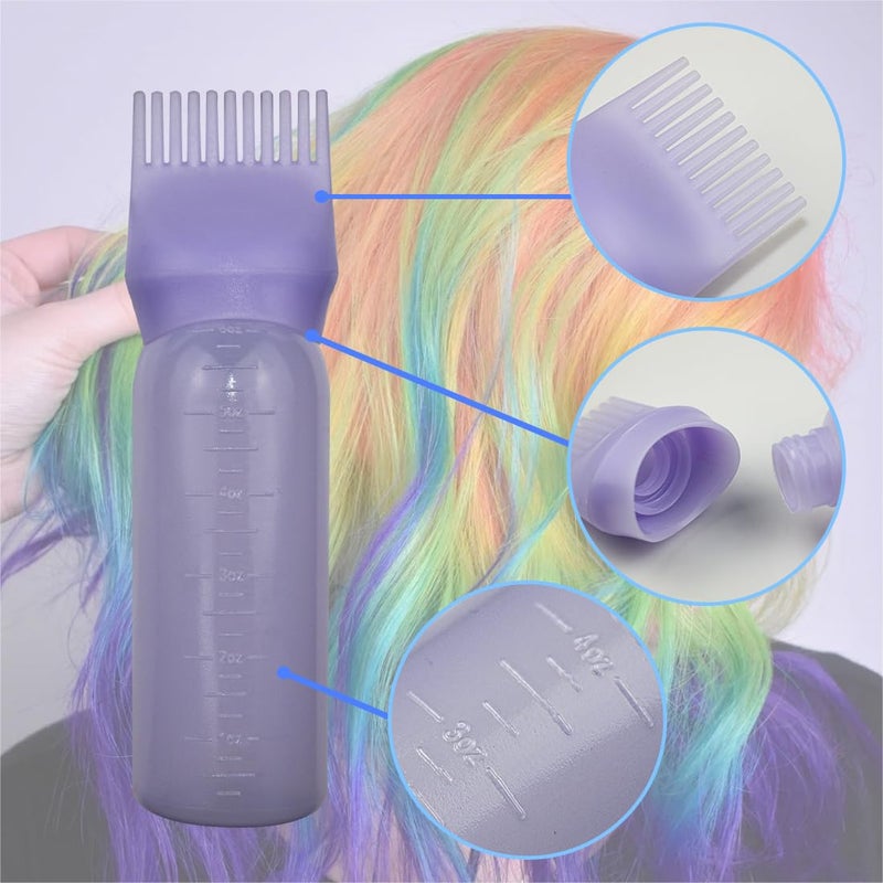 FZWONVUC 4 Pack Root Comb Applicator Bottle, Hair Oil Comb Applicator for Hair Dye, Shampoos, Salons (Purple+Pink) - Image 3